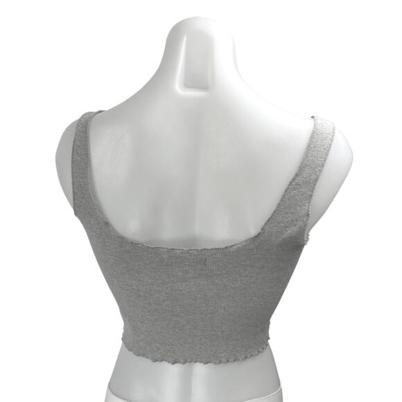 Beyond Her Gray Rib Knit Sleeveless Scalloped Cami Camisole Crop Tank Top Sz 10 - Picture 2 of 4